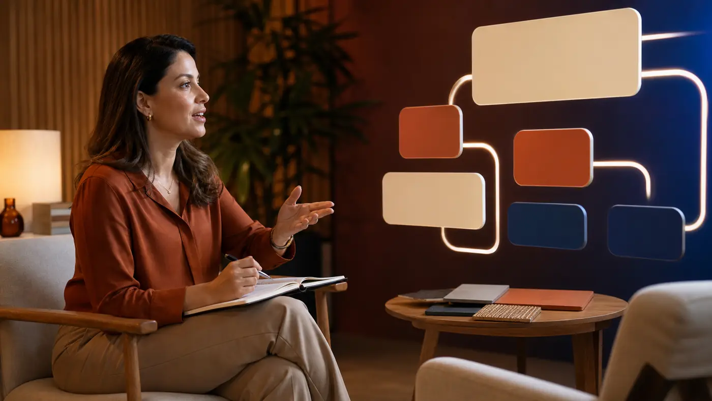 Vendedora treinando uma conversa comercial com apoio visual de inteligência artificial