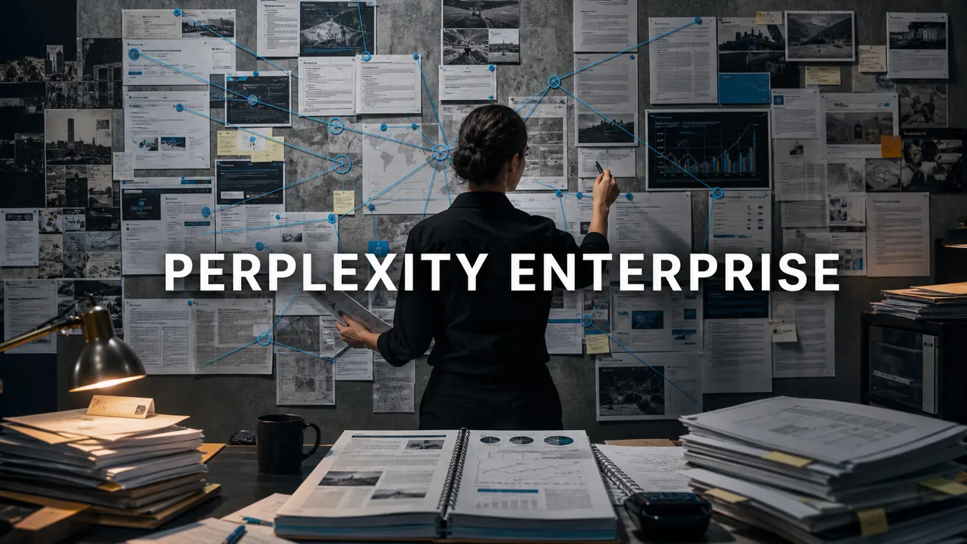 Redação investigativa do Perplexity Enterprise conectando fontes, citações, contradições e um relatório empresarial