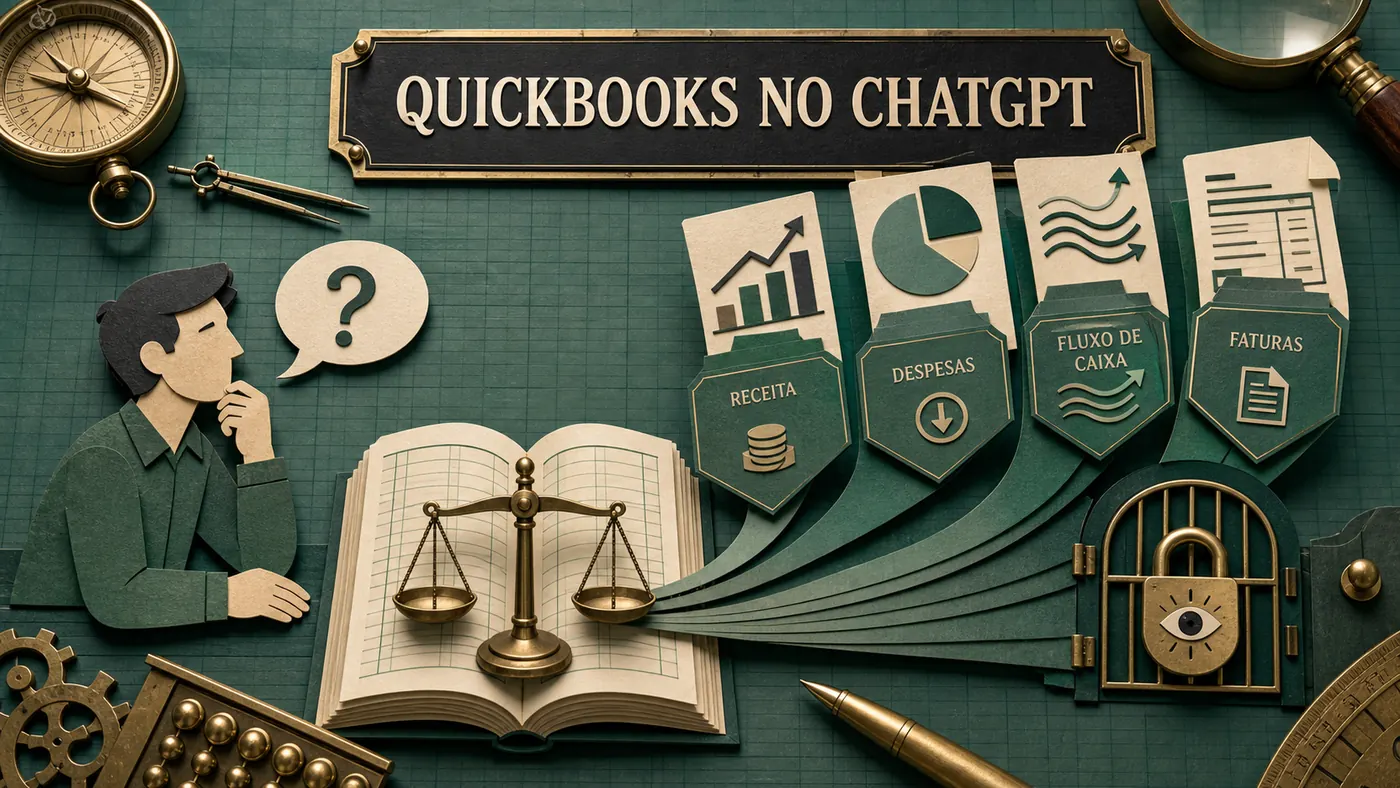 Livro-caixa do QuickBooks conectado ao ChatGPT para comparar receitas, despesas, faturas e fluxo de caixa