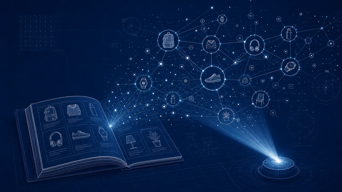 Catálogo de produtos estruturado como mapa de dados pronto para sistemas de inteligência artificial